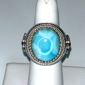 Sterling Silver Larimar Black Spinel Maltese Cross Ring Biker Goth Punk Grunge